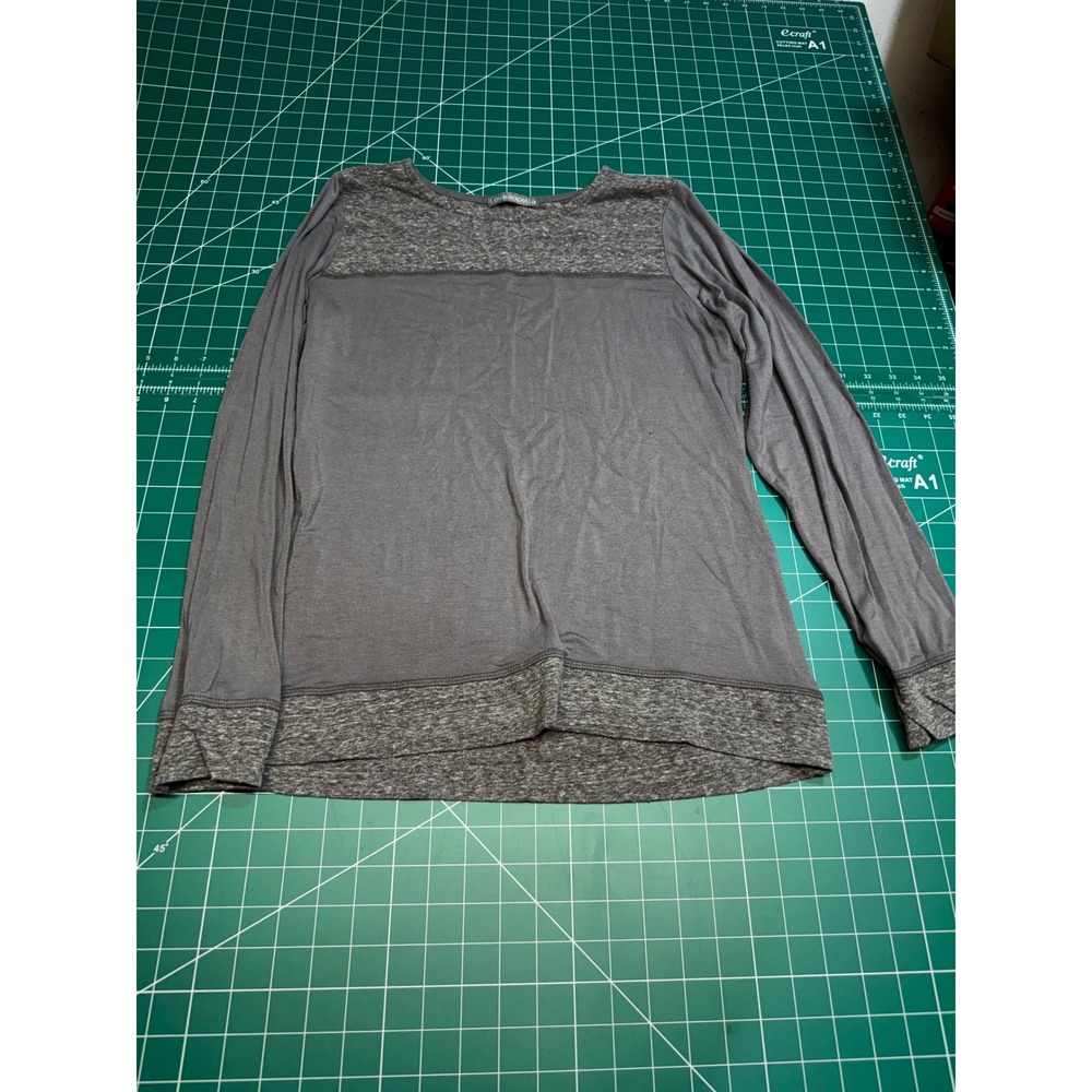 Loveappella Womens Long Sleeve Colorblock Jersey Knit Top Heathered Grey Large